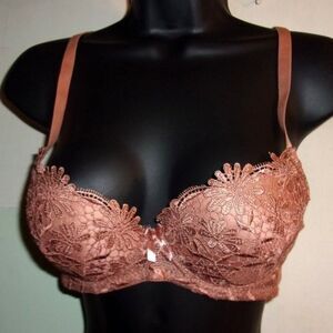 Youmita 38D Cameo Brown Floral Embroidery Underwire bra NWT
